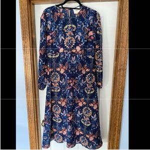 Garden Splendor Navy Blue Floral Print Dress